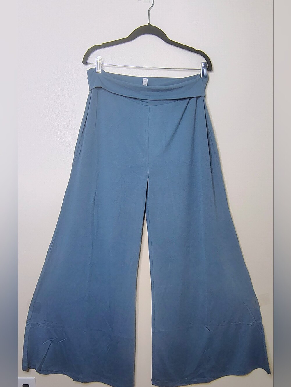 Zenana Premium 3X Dusty/SlateBlue Wide Leg Palazzo Pants Fold Over Waist Stretch